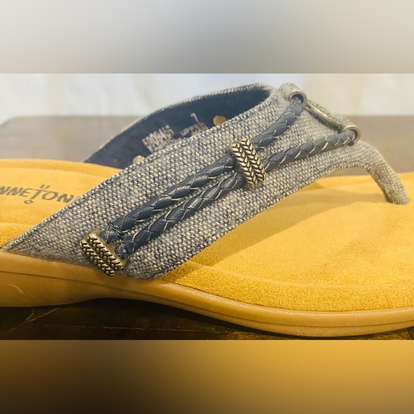 Minnetonka Silverthorne Thong Sandals Slip On Leather Jeweled Padded Foot Blue 7 - Picture 7 of 11